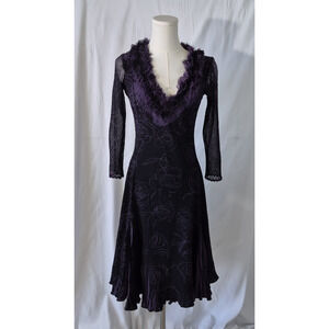 Vintage Komarov Y2K Womens Dark Purple Gauzy Fit & Flare Dress Small